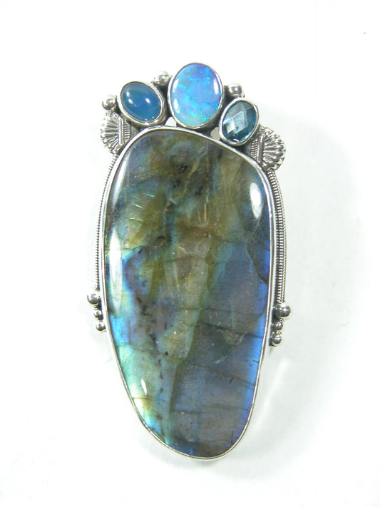 Labradorite Blue Onyx Opal Topaz Sterling Silver Pin Pendant