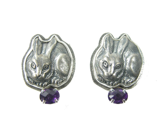 Sterling Silver Bunny Blue Amethyst Quartz Stud Earring