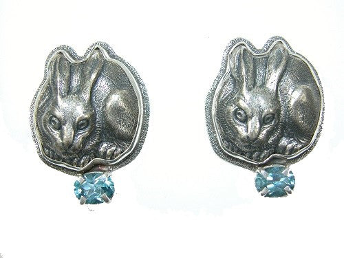 29237 Sterling Silver Bunny Blue Topaz Blue Quartz Earring