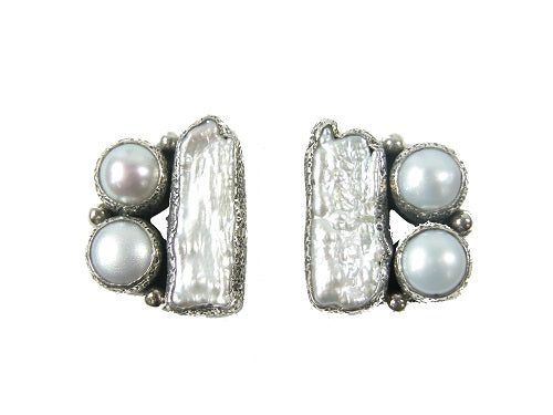Freshwater Pearl Cluster Sterling Silver Earring