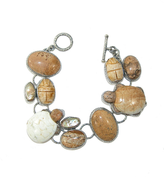 Jasper with Freshwater Pearl on Sterling Silver Bracelet