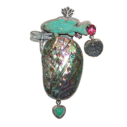 29249 Abalone Hand Enamel Fish Sterling Silver Pin and Pendant