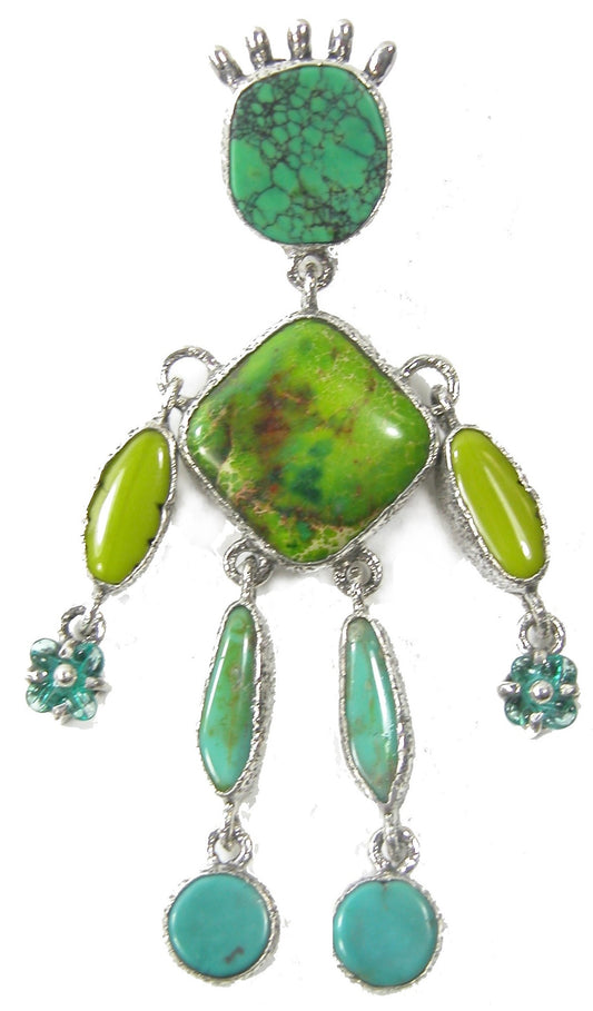 Turquoise Czech Glass Person Sterling Silver Pendant