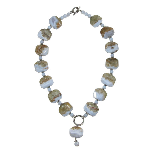 Blue Lace Agate Beaded Sterling Silver Necklace