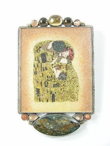 Hand Made Gemstone Klimt Mosaic Sterling Silver Pin Pendant