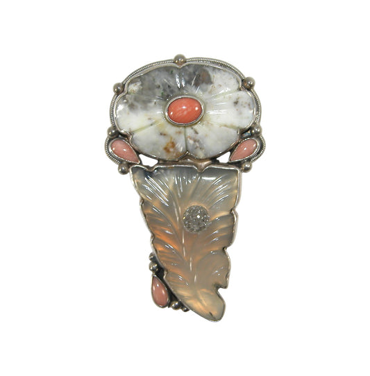 29290 Coral, Quartz Agate Sterling Silver Pin and Pendant