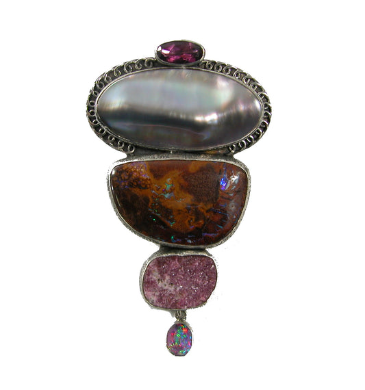 Mabe Pearl Boulder Opal Sterling Silver Pin