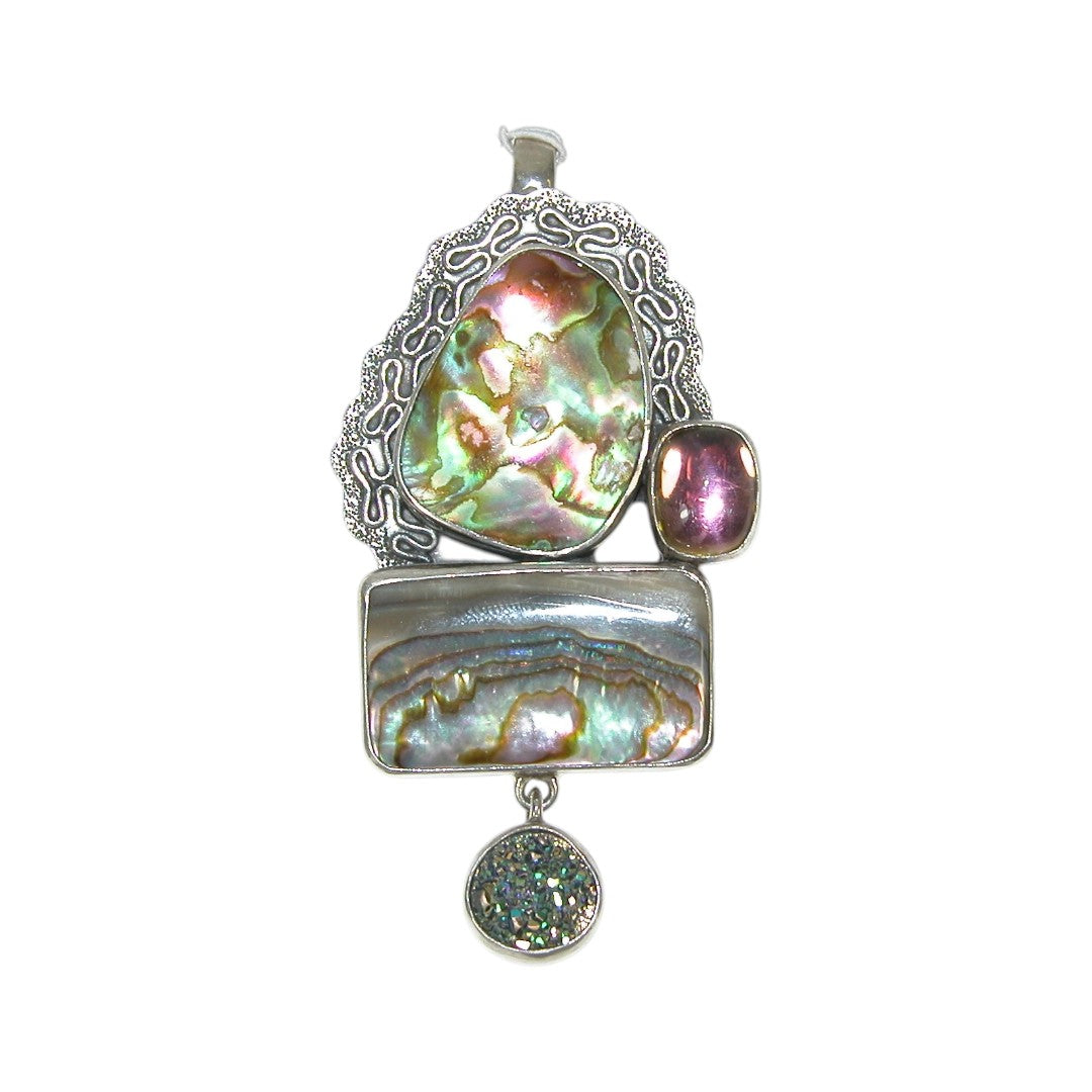 29306 Abalone, Drusy, Celestial Quartz Sterling Silver Pin and Pendant