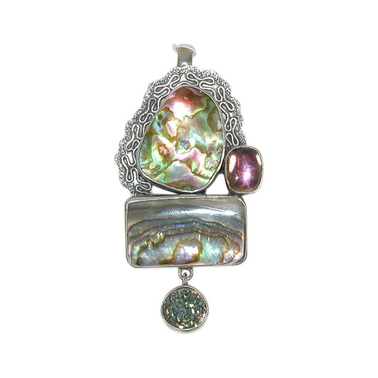 29306 Abalone, Drusy, Celestial Quartz Sterling Silver Pin and Pendant