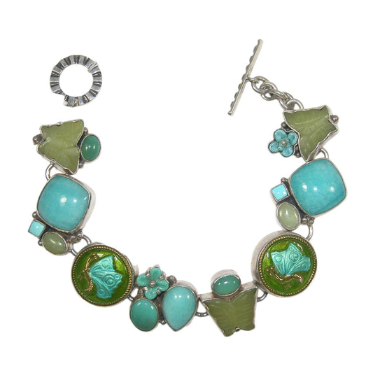 Amazonite, Chrysoprase, Serpentine Jade, Turquoise Butterfly Sterling Silver Bracelet