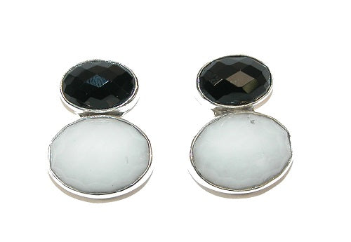 Faceted Onyx White Calcite Sterling Silver Earring