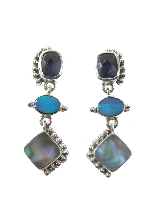 29335 Iolite Paua Shell, Quartz, Sterling Silver Earring