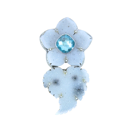 29346 Drusy Flower Blue Topaz Sterling Silver Pin and Pendant
