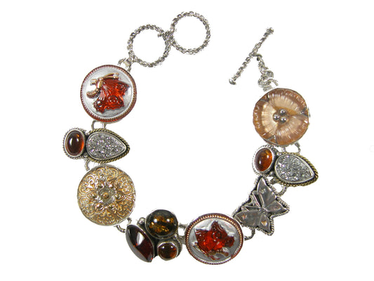 29356 Czech Glass Button Hessonite Titanium Clad Drusy Agate Sterling Silver Bracelet