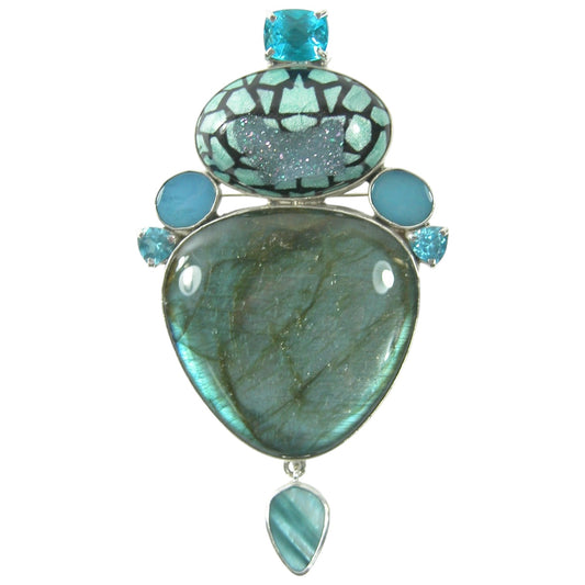 Labradorite, Opal, Blue Topaz, Mother of Pearl, Quartz Sterling Silver Pin and Pendant