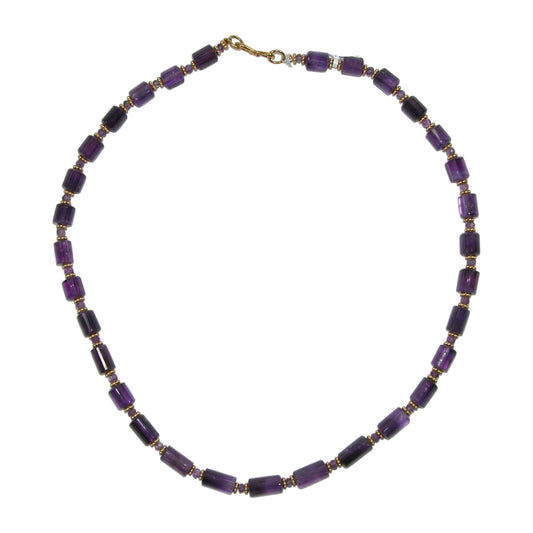Amethyst Cylinder Beaded Necklace