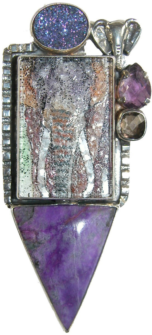 29379 Handmade Semi-Precious Elephant Stone Mosaic Pin and Pendant