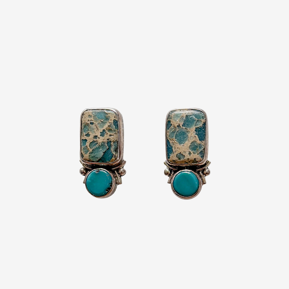 29384 Snake Skin Jasper, Turquoise Earrings