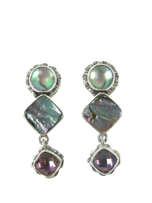 29387 Abalone and Foil under Quartz Sterling Silver Earring