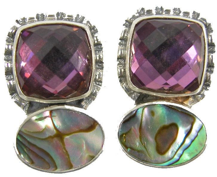 Stacked Abalone Quartz Sterling Silver Earring
