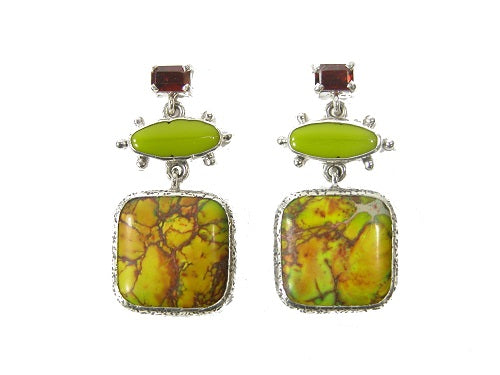 29391 Garnet Turquoise Czech Glass Sterling Silver Earring