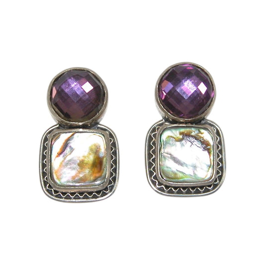29397 Amethyst, Abalone  Sterling Silver Earrings