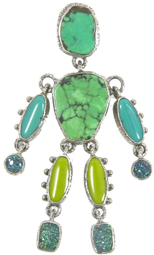 Turquoise and Drusy Jointed Man Pendant