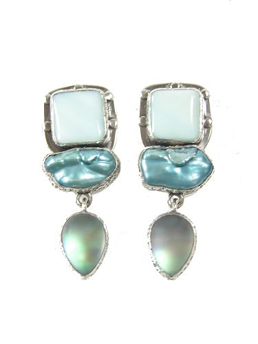 31284 Larimar Blue Freshwater Pearl Sterling Silver Earring