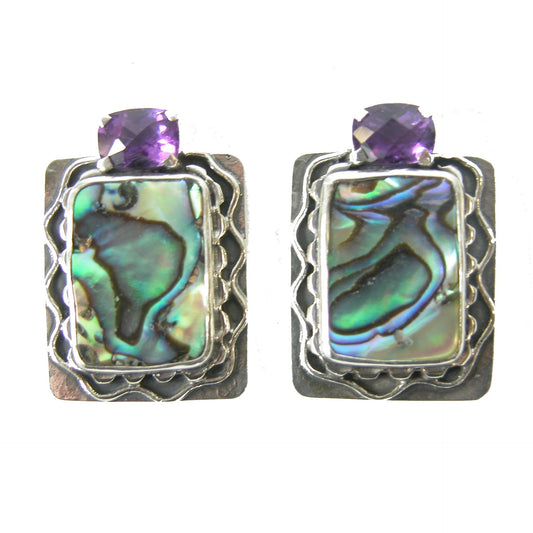 29422 Purple Amethyst Abalone Sterling Silver Earrings