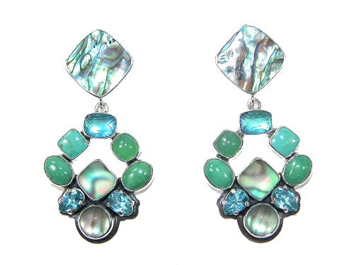Abalone Turquoise Glass Aventurine Topaz Sterling Silver Earrings