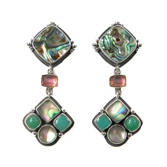 Abalone Sterling Silver Cluster Drop Earrings