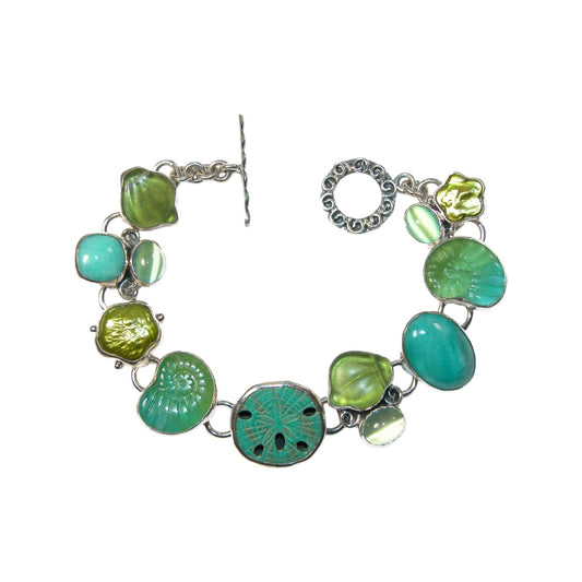 29442 Turquoise Sea Glass Sealife Sterling Silver Bracelet