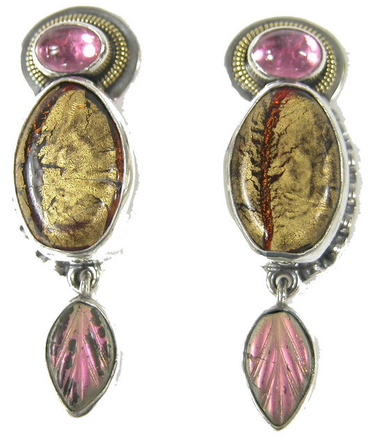 29465 Hand Made Glass Pink Tourmaline Sterling Silver Earring