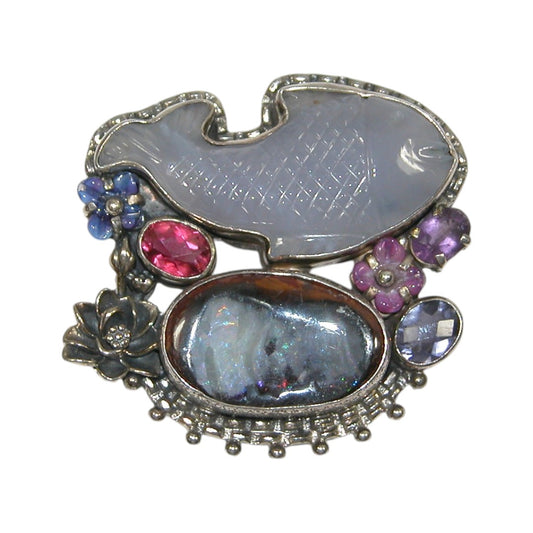29470 Boulder Opal, Chalcedony Sterling Silver Pin Pendant