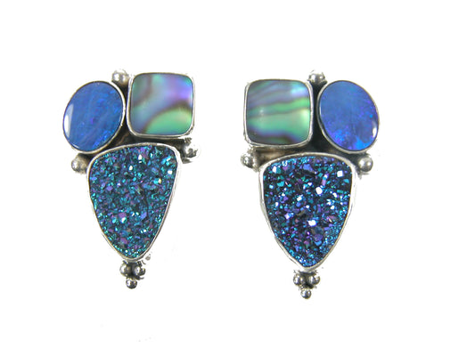 Opal Cluster Sterling Silver Earring