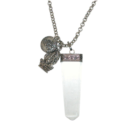 29474 Selenite Ohm Charm Sterling Silver Necklace