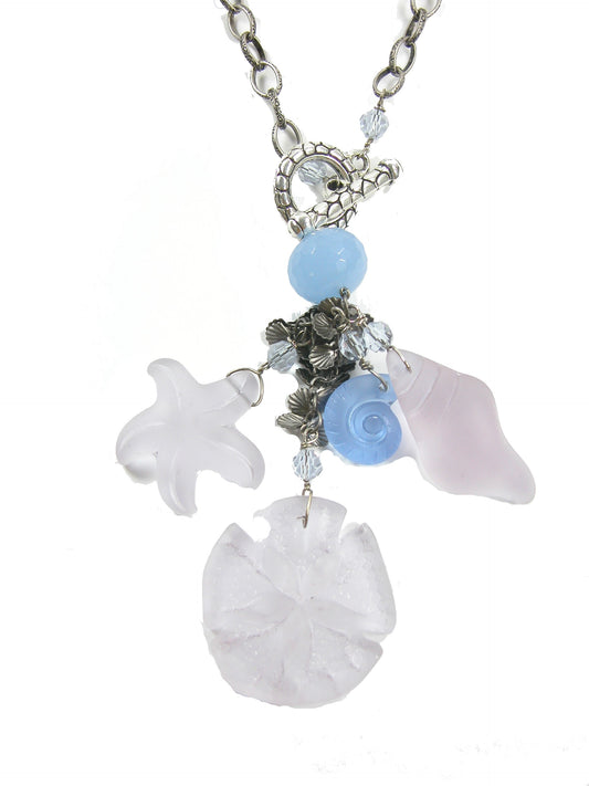 Purple Glass Sea Life Tassel Toggle Clasp Necklace