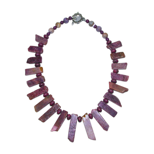 Purple Agate Beaded Sterling Silver Necklace