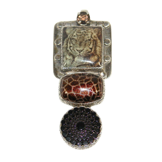 29529 Hand Made Tiger Tile with Smoky Quartz Sterling Silver Pin Pendant