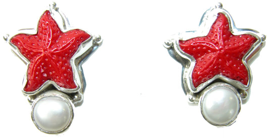 29555B Coral Freshwater Pearl Sterling Silver Earring