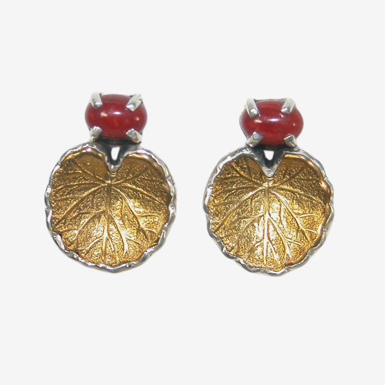 29567D Carnelian Lotus Leaf Sterling Silver Earrings