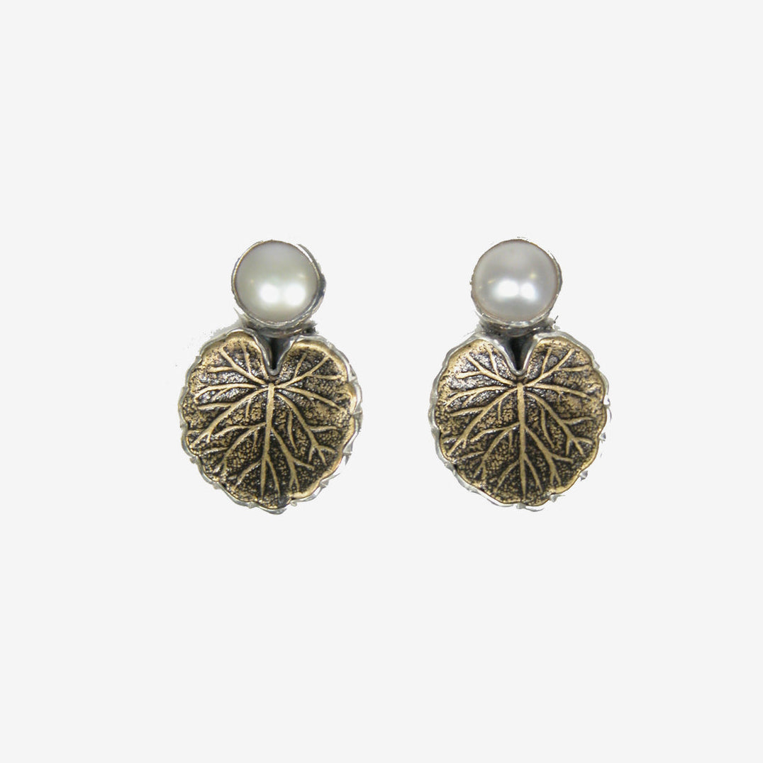 29567G Freshwater Pearl Lotus Leaf Sterling Silver Earrings