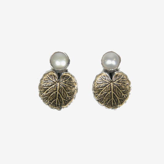 29567G Freshwater Pearl Lotus Leaf Sterling Silver Earrings