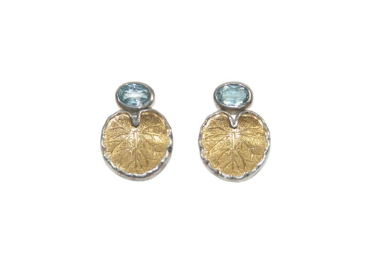 Gold Lillypad with Blue Topaz Sterling Silver Earrings