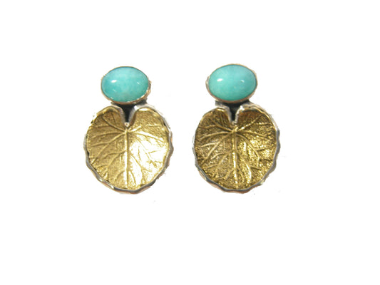 Gold Lillypad with Turquoise Sterling Silver Earrings