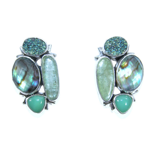 29581 Freshwater Pearl, Drusy, Abalone Sterling Silver Earrings