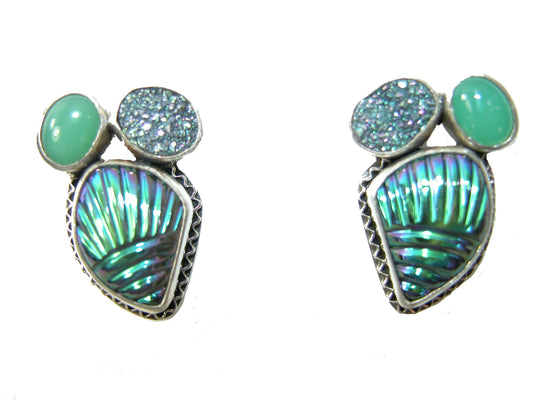 29584 Chrysoprase Shell and Titanium Sterling Silver Earrings