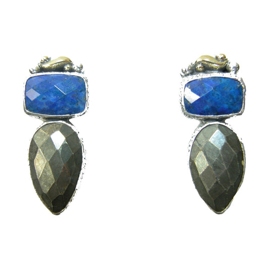 29587 Lapis, Chalcopyrite, Sterling Silver Earrings