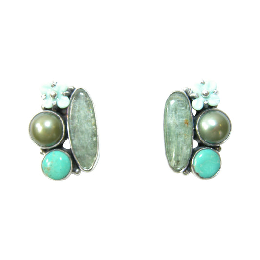 29589 Freshwater Pearl Cluster Sterling Silver Earrings