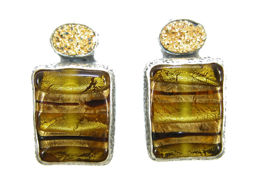 Gold Clad Drusy and Handmade Glass on Sterling Silver Earring